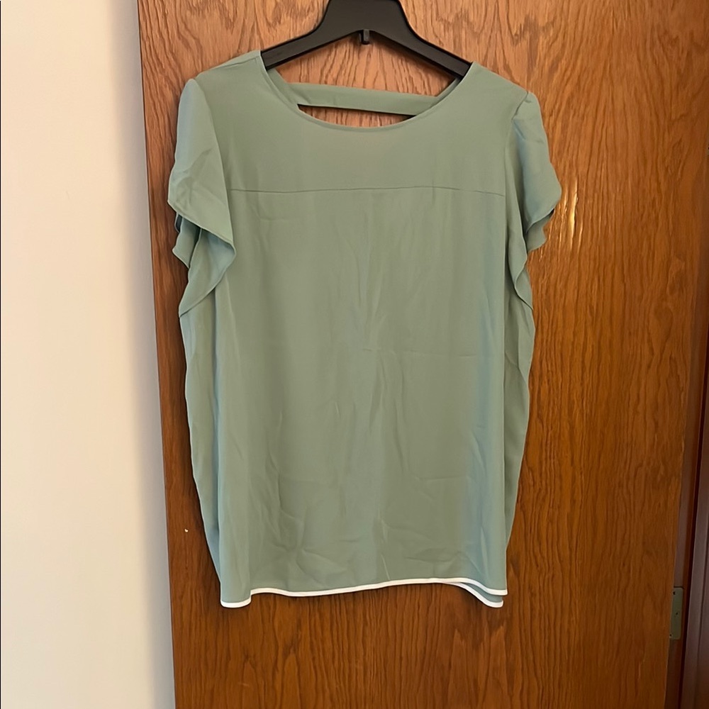 LOFT Green Boxy Blouse with Cap Sleeves